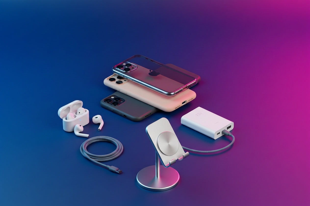Phone accessories on a bold background